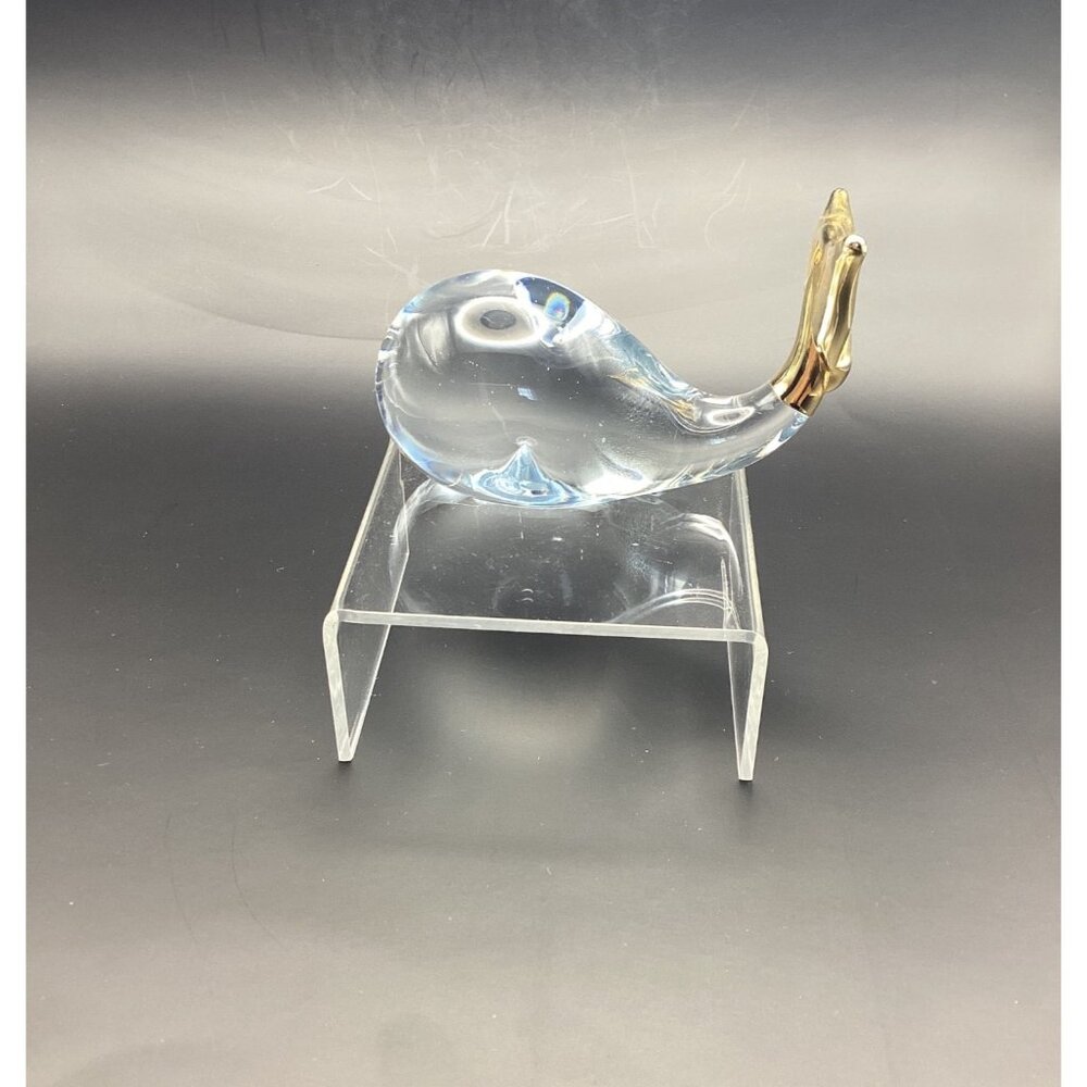 Art Glass Whale Figurine Paperweight Clear With Gold Trim Overlay 2.5 in Tall - Picture 6 of 8